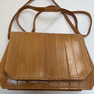 NTW Vintage Tan Eel Skin and Suede Interior Made In Korea Crossbody Bag
